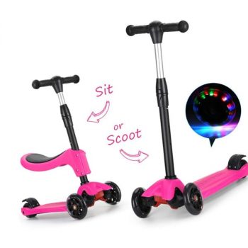 Fascol 2 en 1 Patinete de 3 Ruedas de LED para Niños Scooter Vespa de Asiento Desmontable para 18 Meses – 8 años Niños Patinete de Carga Máxima: 50 kg Carga Máxima del Asiento: 25 kg [OFERTAS]