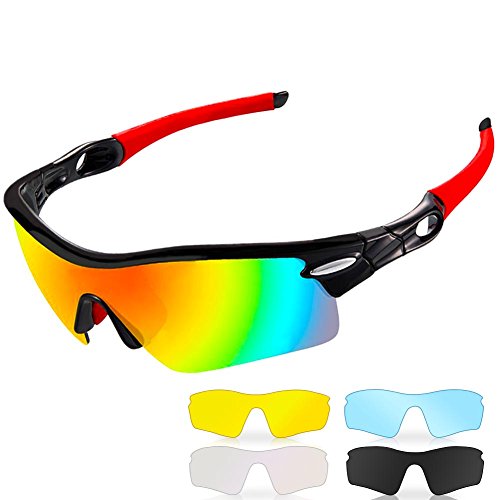 Gafas de Sol Deportivas,CrazyFire UV 400 Protección Gafas Deportivas Polarizadas con 5 Set De Lentes Intercambiables para Hombre Mujer [OFERTA FINALIZADA]