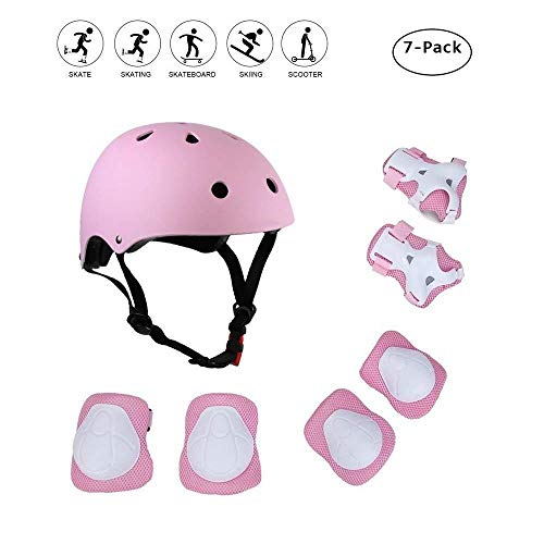 COOLGOEU – Juego de Casco de Protección para Niños, Casco y Almohadillas Ajustables 7 en 1 con Rodilleras, Coderas y Muñequeras para Niños [OFERTAS]