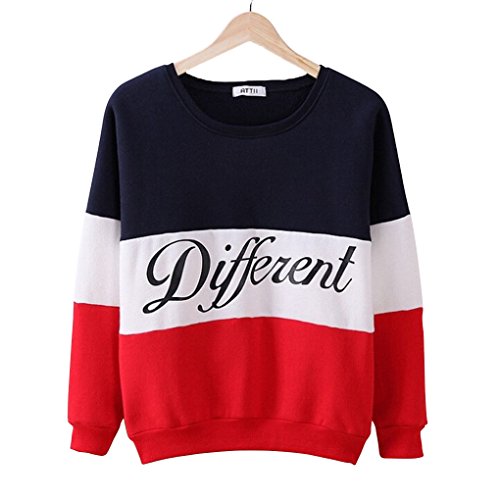 Masterein Las Mujeres de Lana Patchwork Letra Impresa Sudaderas O Cuello de Manga Larga Jersey Tops Sudaderas [OFERTAS]