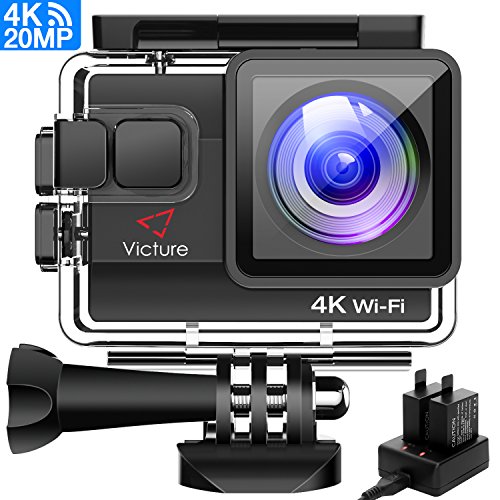 Victure Cámara Deportiva Wifi 4k Ultra HD 20MP Action Camera Acuatica de 40M con 2 Baterías y Cargador Externo, Funciones Anti-shaking y Time Lapse [OFERTAS]