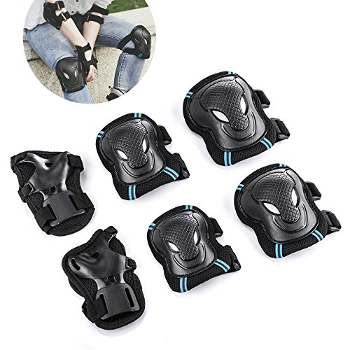 Overmont Protectores para Skate patinaje Kit de 6 piezas Set Proteccion Protector de Muneca Guardias para Rodilleras y Coderas para Skate Esqui Escalada Ciclismo y otros Deportes de Invierno S/M/L [OFERTAS]