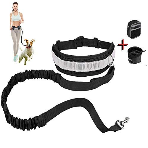 Correa de perro, Manos libres trotar caminar ajustable de Poliéster mascotas perro Collar correa La bolsa de teléfono/ corriendo cintura cinturón (Negro) [OFERTAS]