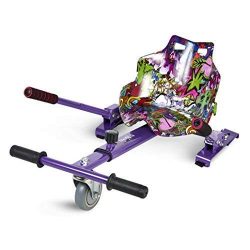 ECOXTREM Hoverkart, Asiento kart, Multicolor Lila diseño Hip Hop con rueda delantera y manillar a los lados (para acelerar, frenar y girar libremente), Barra ajustable para acomodar las piernas. Accesorio para transformar scooters eléctricos tipo Hoverboard 6’5, 8 y 10 pulgadas en un desplazamiento más cómodo y con máxima seguridad. [OFERTAS]