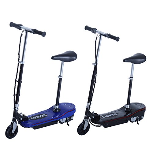 Homcom Scooter Eléctrico con Luz LED Monopatín Patinete Plegable con Manillar Asiento Ajustable Freno y Pie de Apoyo 120W Carga 70kg 81.5x37x96cm Acero [OFERTAS]