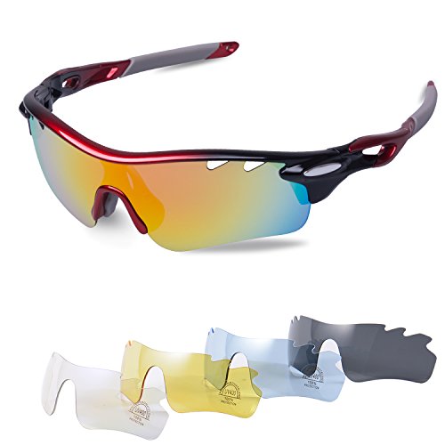 Gafas Ciclismo Polarizadas con 5 Lentes Intercambiables Gafas de Sol Deportivas Antivaho Antireflejo Anti Viento y UV Adaptadas a Deporte Carrera Running Bicicleta MTB para Hombre y Mujer [OFERTAS]
