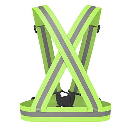 Chaleco de seguridad reflectante – SODIAL(R) Chaleco de seguridad reflectante Cinturon cruzado de visibilidad de Correa reflectante Banda arnes faja cinturon de chaleco de correr, verde [OFERTAS]