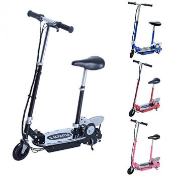 Homcom Patinete Eléctrico Scooter Plegable con Manillar y Asiento Ajustable Tipo Monopatín con Freno y Caballete 120W Carga 70kg 81.5x37x96cm Color Negro [OFERTAS]