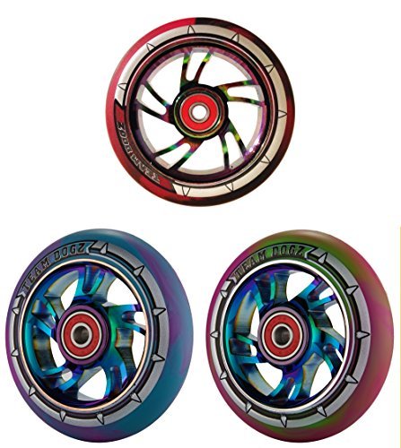 1 x Team Dogz 100mm Arco iris Espiral Aleación Patinete De Acrobacias Rueda Con Mezclado 88A PU Caucho Y Cromo De Neo Oil Slick Chorro Combustible Núcleo [OFERTAS]