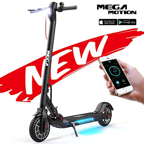 Mega Motion E- Scooter Portátil Patinete Eléctrico Plegable de 8.5 Pulgadas con Bluetooth, Velocidad de hasta 30 km / h, Pantalla LCD, Luces Traseras y Delanteras (Black) [OFERTAS]